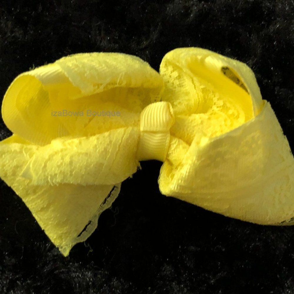 Yellow with Lace 4" Boutique Bow  (2)  4B2273  Handmade NWT Boutique
